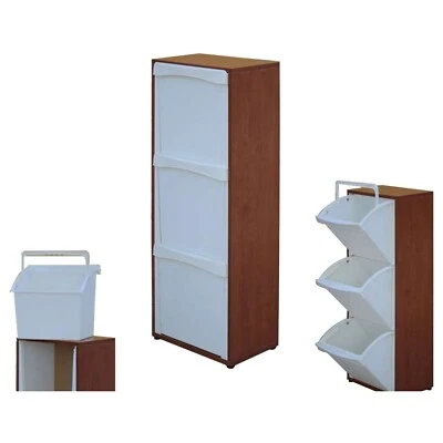 MOBILE RACCOLTA DIFFERENZIATA IN LEGNO PATTUMIERA ESTRAIBILE 3 VANI NOCE CUCINA - Immagine 1 di 4