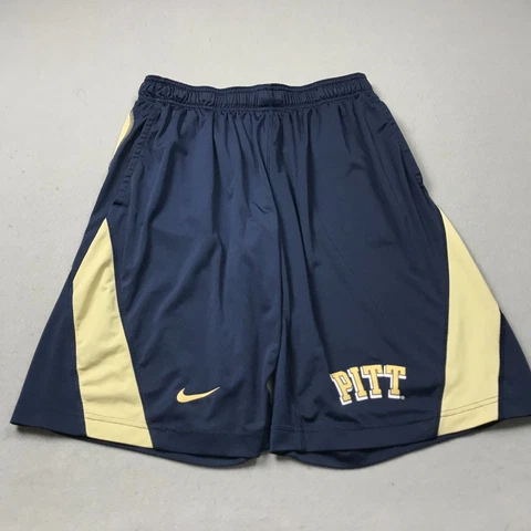Pittsburgh Panthers Short Mens Medium Blue Gold Nike Dri Fit NCAA Logo Athletic Cover