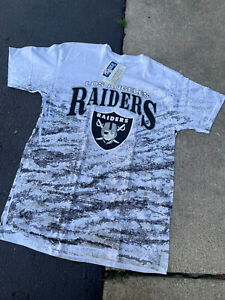 VTG Los Angeles Raiders Tee Shirt AOP New 90s NFL Football With Tags Very Rare