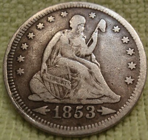 1853 Seated Liberty Quarter 25C RAYS ARROWS Original 90% Silver US Coin  - Picture 1 of 2