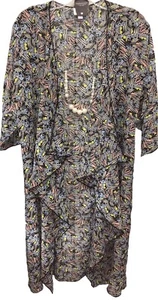Neu mit Etikett LuLaRoe Medium schwarz blau pink weiß gelb geometrisches aztekisches Shirley Kimono - Bild 1 von 9