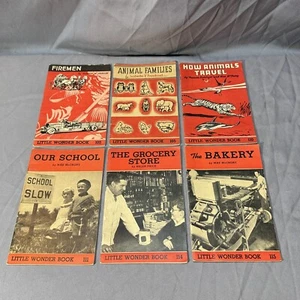 1940s Little Wonder Books Lot Of 6 Firemen Bakery Animal Families Vintage Kids - Picture 1 of 14