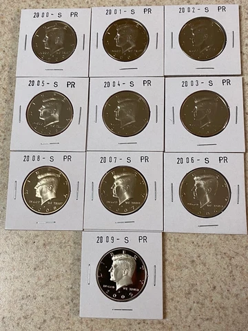 2000 To 2009 S Proof Clad KENNEDY HALF DOLLARS Set of 10 Coins Cover