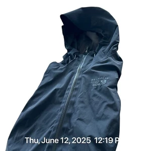 Mountain Hardwear Lined Rain Jacket Womens M Black Hooded Seam Sealed Ripstop - Picture 1 of 14