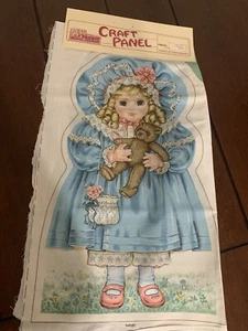 NEW Vintage Cut And Sew Craft Fabric Panel BLUE Girl Doll Pillow * - Picture 1 of 5