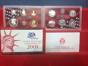 2001-S Complete SILVER Proof Set w Box and COA 1.32 oz Silver - Picture 1 of 1
