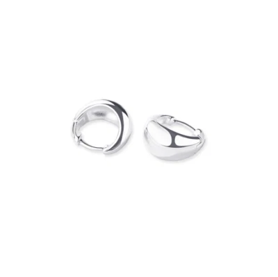 A Pair WIDE BAND 925 Sterling Silver High Polish Ear Clip On Huggie Earrings E15 - Image 1 of 4