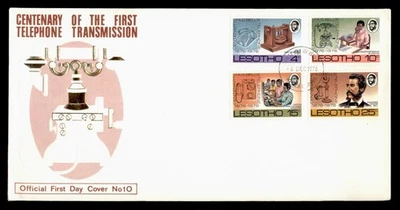 DR WHO 1976 LESOTHO FDC TELEPHONE CENTENARY CACHET COMBO w18222 - Image 1 of 2