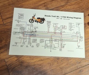 1977 K8 Honda Trail CT90 - farblaminierter Kabelbaum Diagramm 11x17 - Bild 1 von 2