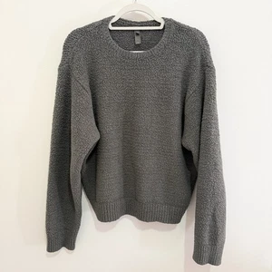Skims Sherpa Crewneck Sweater Dark Gray S/M Oversized Cozy Fleece - Picture 1 of 5