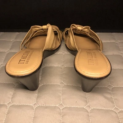 Italian Shoemakers Beige Stretch Warmer Made in Italy Slide Wedge Sandal 10 - Image 1 of 4