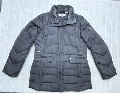 Chaqueta de plumón Larry Levine para mujer abrigo acolchado mediano cuello de piel sintética invierno cálido Foto 1 de 4