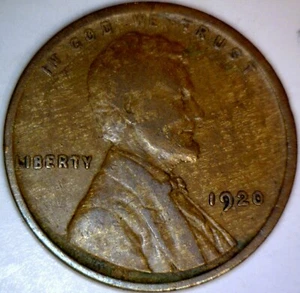 1920 ERROR WOODY Lincoln Wheat Cent F Det. Coin Improper Alloy Mix #3 FREE SHIP - Picture 1 of 4