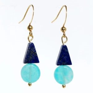 Handmade Fashion 18K Gold Plated Gemstone Natural Lapis Lazuli Earrings Women - Picture 1 of 3