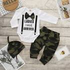 3PCS Newborn Baby Boys Camo Romper Bodysuit Pants Hat Clothes School Outfits Set