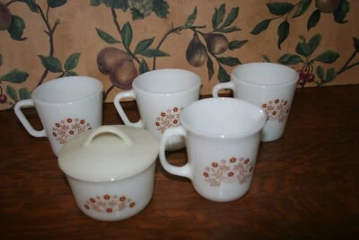 5-VINTAGE PYREX SUMMER IMPRESSIONS GINGER (3) CUPS (1)CREAMER(1)SUGAR BOWL LID - Image 1 of 4
