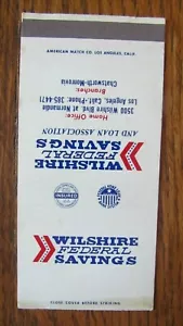 CUBIERTA DE LIBRO DE CERILLAS DE LOS ANGELES, CALIFORNIA: WILSHIRE FEDERAL AHORROS -E - Imagen 1 de 1
