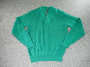 Vintage Lands End Sweater Mens Medium Green Henley Pullover 90s Y2K USA Knit - Picture 1 of 11