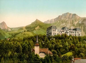 Hand Colored European Photochrome: Swiss Grand Hotel Caux - Picture 1 of 4