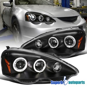 For 2002-2004 Acura RSX Halo Projector Headlights LED Strip Black Pair