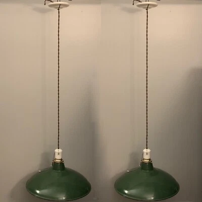 "Lámparas colgantes industriales 41"" de ancho tonos verdes porcelana KB64" Foto 1 de 4