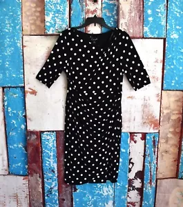 Abito tubino donna Connected Apparel a pois increspato TAGLIA 14 nero NUOVO - Foto 1 di 13