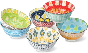 Cereal Bowls Porcelain 24 Oz - Salad Soup Bowl Colorful 6.25" - Deep Bowls for S - Picture 1 of 12