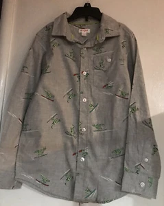 Cat & Jack NWT Boys Dinosaurs Skiing Button Down Long Sleeve Shirt Small  6/7 - Picture 1 of 3