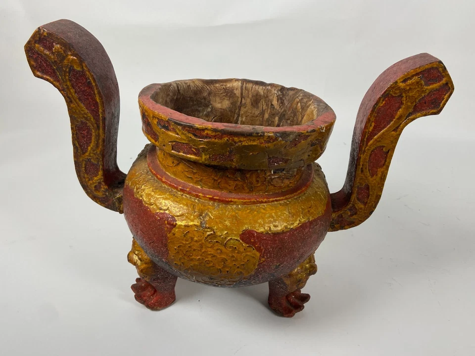 Chinese Antique Gilded Wooden Incense Burner Red Gold Early 20th Century Foto 1 de 3
