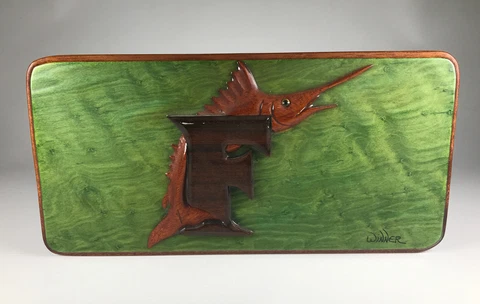 Green Florida Marlins Hand Carved Wooden Plaque 12 x 6 Cover