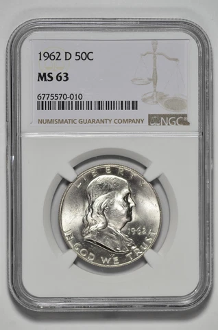 1962 D BU 50C Silver Franklin Half Dollar NGC MS 63 Cover