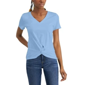 Inc International Concepts Womens Twist-Front Top Blue Size Medium Short Sleeve - Picture 1 of 6