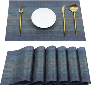 Placemats Set of 6 Woven Placemats for Dining Table Indoor Outdoor Table Mats He - Picture 1 of 12
