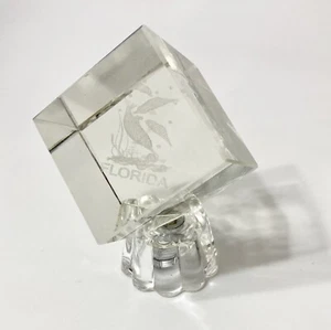 "Pisapapeles de cristal láser 3D pantalla de diamantes de vidrio grabado con delfines de Florida 3,5""" - Imagen 1 de 6