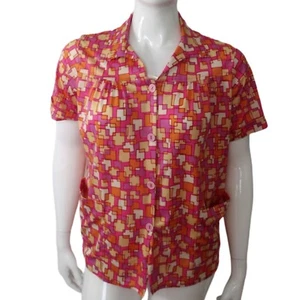 Vintage 60's Psychedelic Shirt Women's Size Medium Button Down Hippy Pink  - Picture 1 of 3