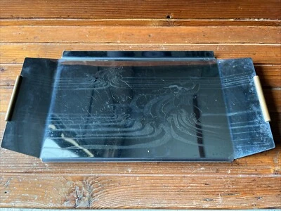 Vassoio Agento Fantasia marca Fico Maniglie Ottone Vintage - Immagine 1 di 4