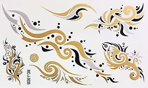 Tatuaggio Oro Argento Nero Adesivo Temporaneo 7 Pezzi Bracciale WOW 3035 - Foto 1 di 12