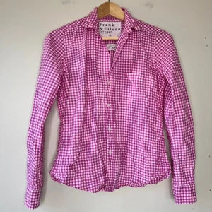 Frank & Eileen Barry Pink White Check Signature Crinkle Button-Up Shirt Size XS - Picture 1 of 15