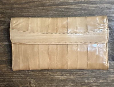 Cartera de piel de anguila genuina para mujer cuero tostado triple chequera vintage Corea LEER Foto 1 de 4
