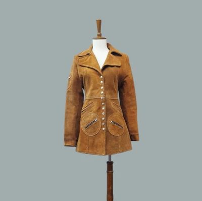 Vintage Larrea Suede Leather Coat Women's Size 34 Tan Brown Western Retro Hippie - Image 1 of 4