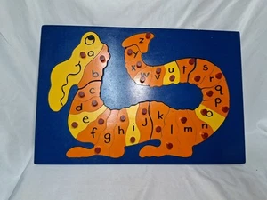 Vintage 1970’s Large Wooden Multicolored Alphabet Puzzle ABC's Alligator ~18x12 - Picture 1 of 5