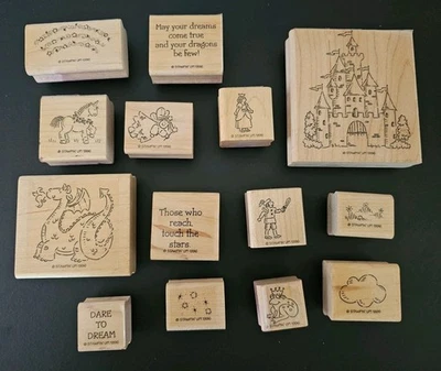 Stampin-up! Princesa Dragón Castillo Hada Rana 14 Estampillas de Goma Madera Fabricación de Tarjetas  Foto 1 de 4