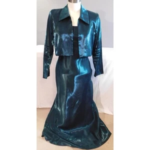 Hampton Nites Damen Vintage 90er Jahre grünes Kleid mit Bolero Jacke - Bild 1 von 8