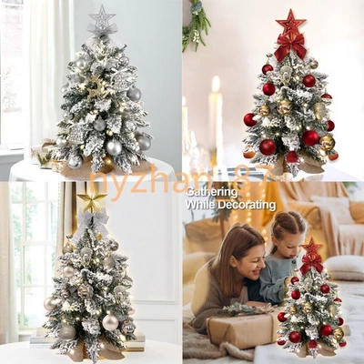 22" Artificial Prelit Tabletop Flocked Snow Christmas Tree w/LED Light&Ball Star - Image 1 of 4