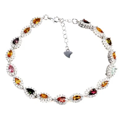 925 Sterling Silver Bracelet Pear Tourmaline Citrine Natural Gemstone Jewelry 7i - Image 1 of 4
