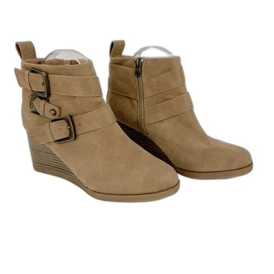 Blowfish Malibu Pomela Brown Ankle Wedge Boots Size 8.5 Vegan, Buckles, Zip Side - Image 1 of 4