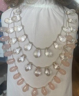 "Collar Triple Cadena Tono Dorado Rosa Lágrimas Lucite 16-24""" Foto 1 de 4