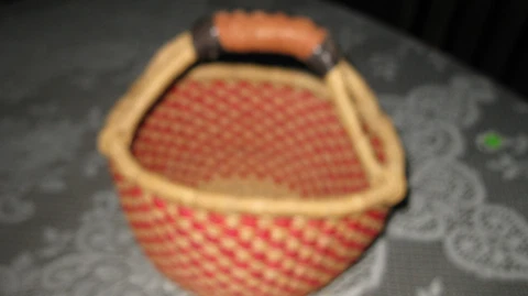 Vintage Straw Basket with Leather Handle 9x10 inches. Handmade . 1147 Cover