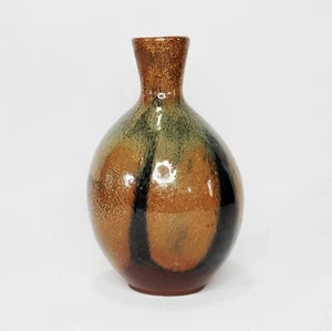 MCM Robert Maxwell Stoneware Vase 5.5" Tan Brown Teal - Picture 1 of 6