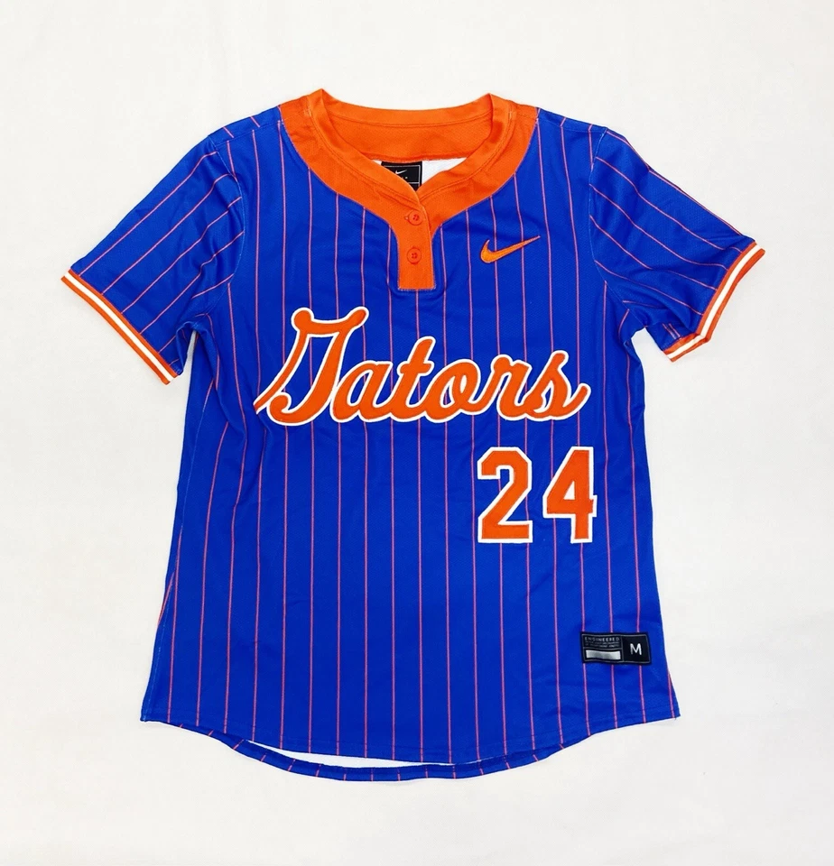 Nike Florida Gators 2-Button Softball Jersey Women's M Blue Orange Pinstripe